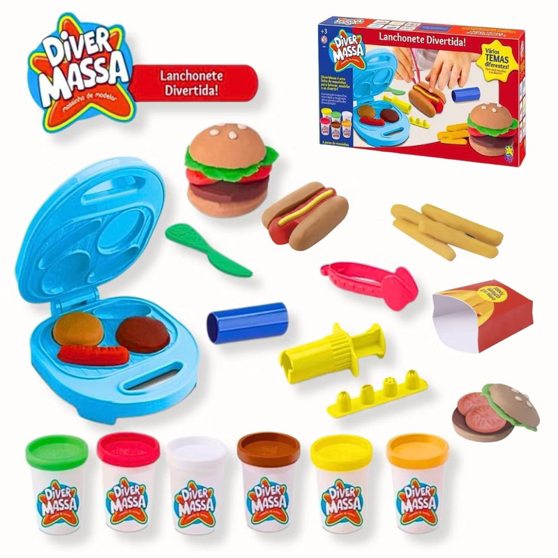 kit Massinha Lanchonete Divertida Brinquedo Infantil Massa Modelar Colorida