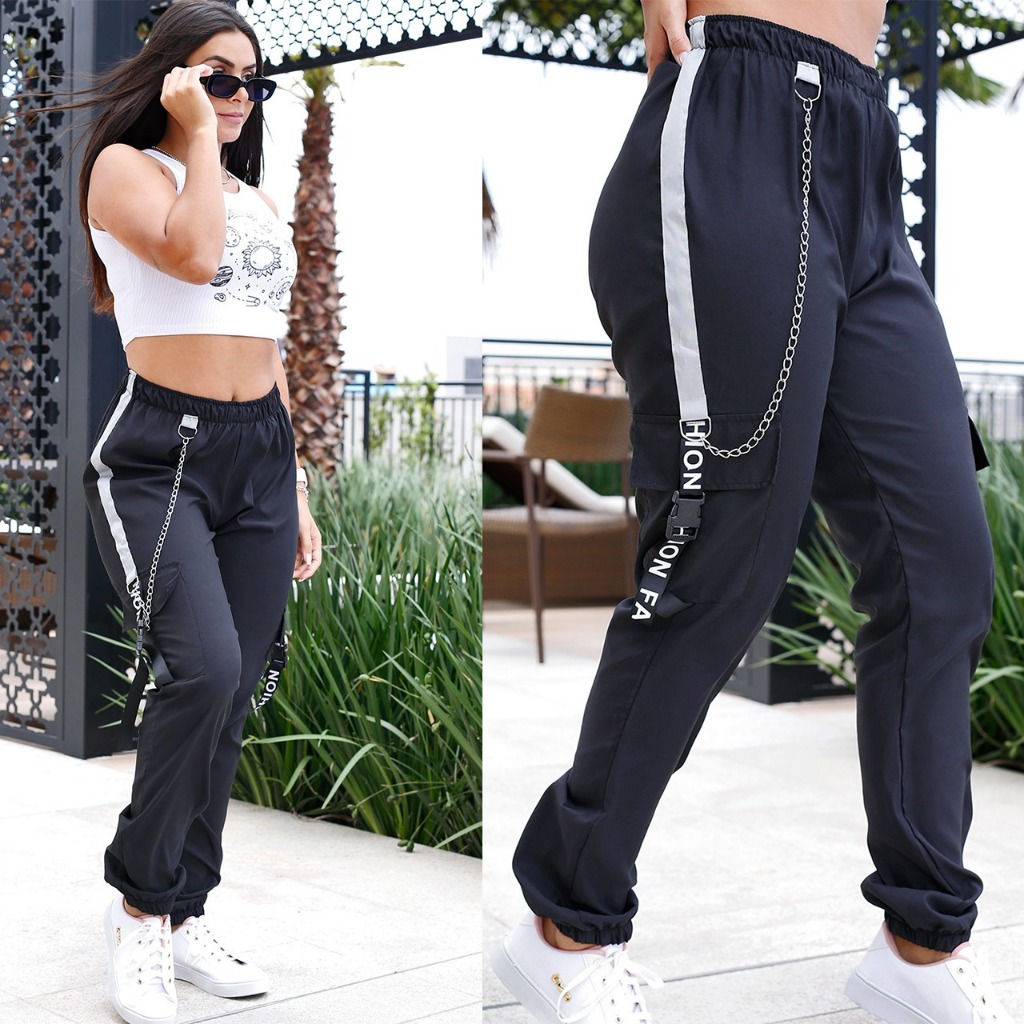 Calca Jogger Com Bolso Fita Refletiva Tendencia 2025 em Oferta na Shopee