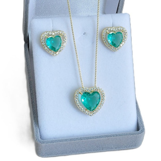 Conjunto Colar e Brinco Dourado Feminino Coração Verde Caixa Cravejada Banhado a Ouro 18k em Oferta na Shopee