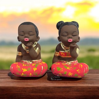 Escultura casal africanos Crianças Estatua Africanas baianas africana media decorado em Oferta na Shopee