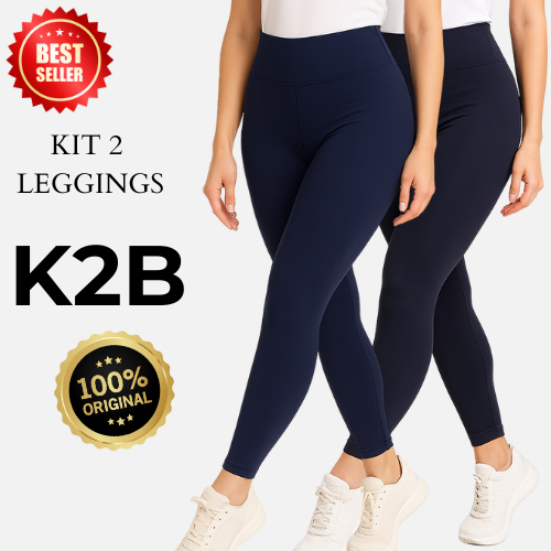 kit 2 Leggins k2b Envio Rápido Original Cós Largo Academia Não Fica Transparente Poliamida