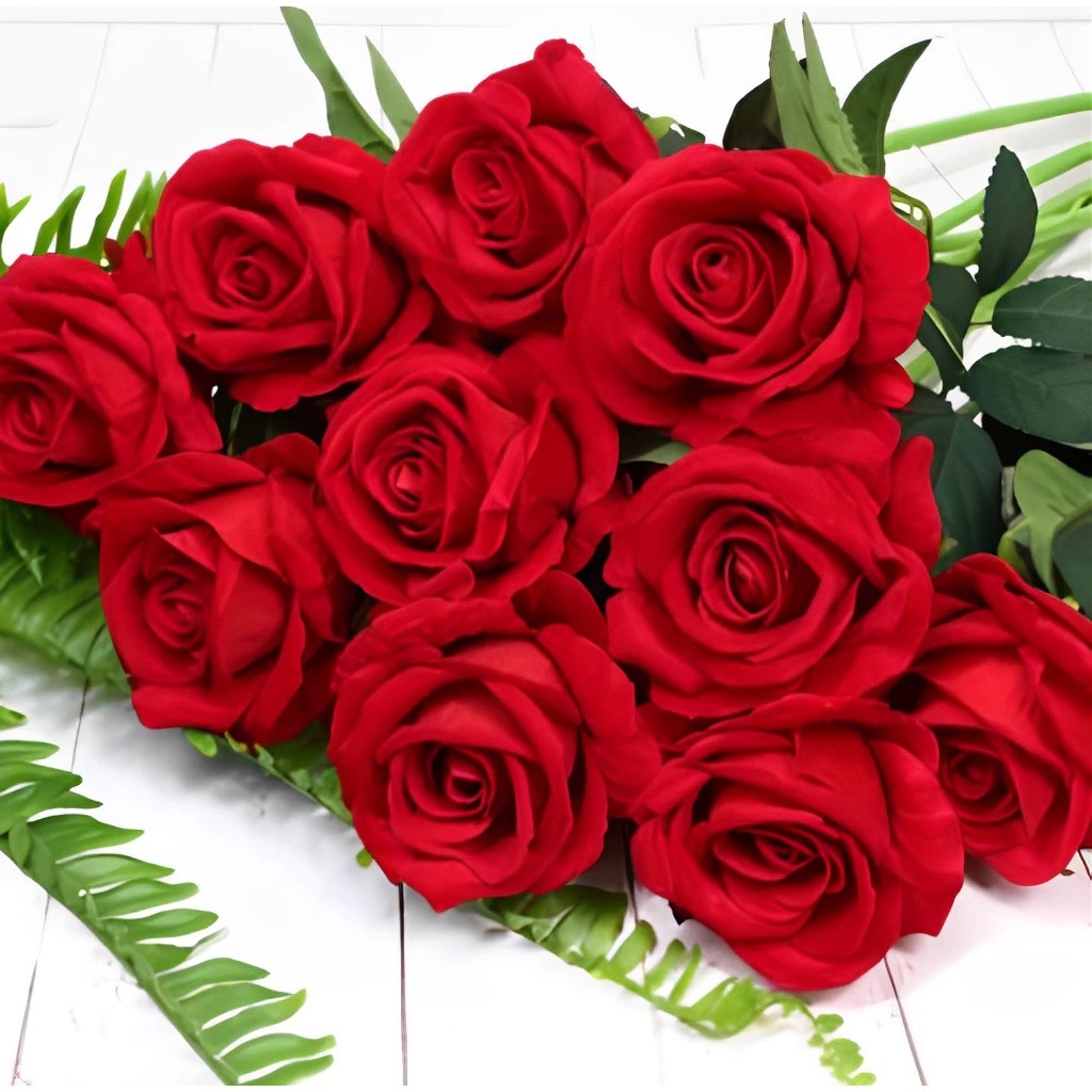 Kit 10 Rosas Artificial Vermelha Aveludada Individual Dia Das Mães Decoração Arranjo Flor
