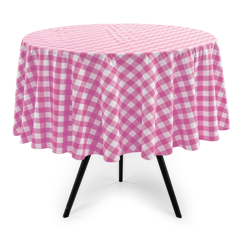 Toalha de Mesa Redonda Xadrez 140cm Rosa Bebê para Restaurantes Bares Pousadas Pic Nic Festa Junina