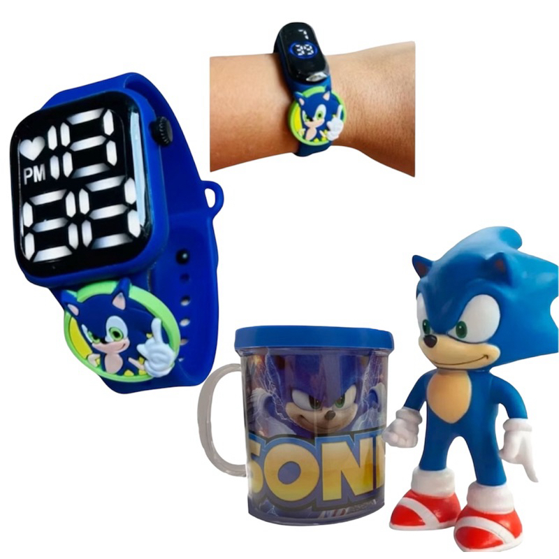 kit 3 boneco1 Sonic+1 Canica +1 Relógio🧐 Infantil Digital Sonic A Prova D’água Menino
