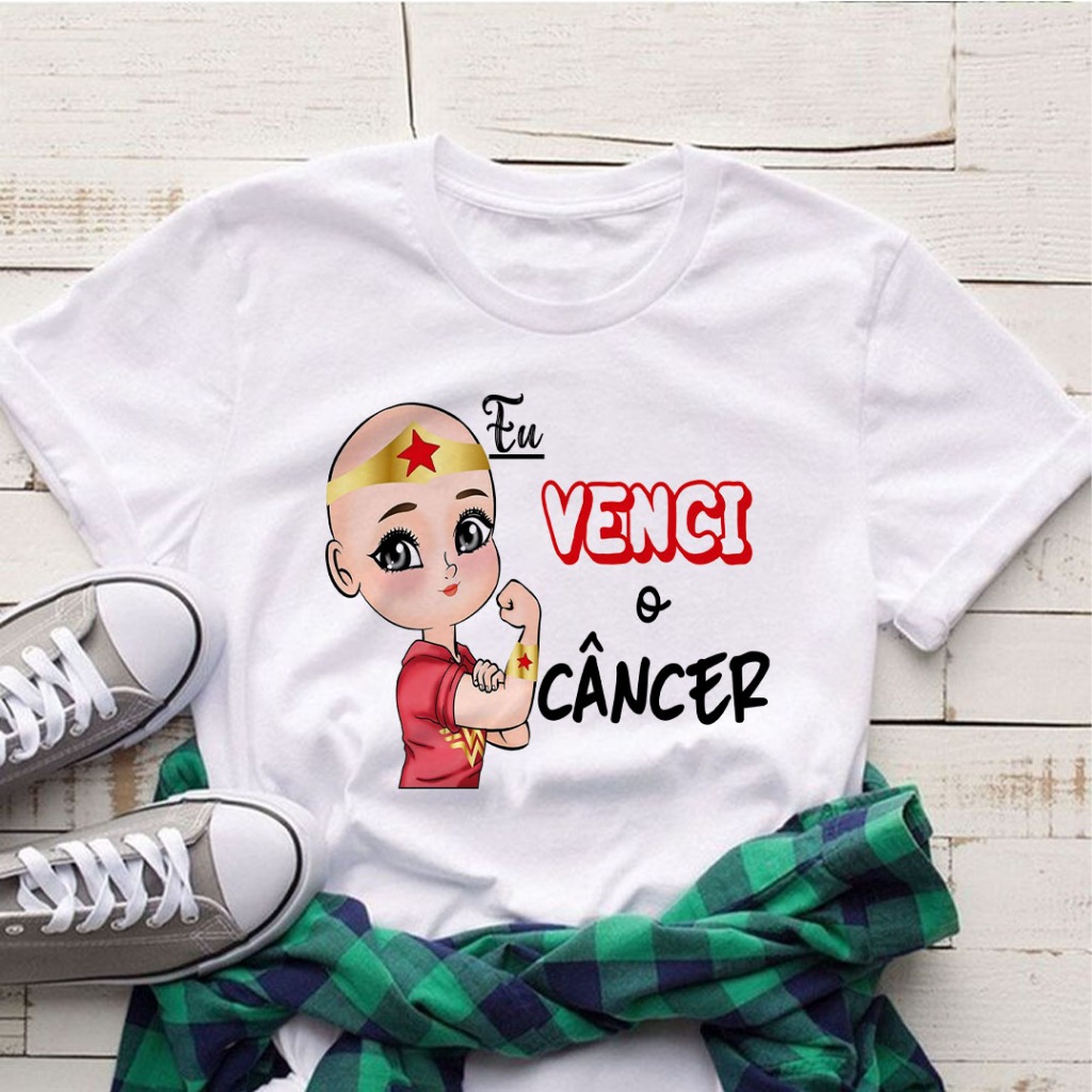 CAMISETA UNISSEX OU BABY LOOK OU PLUS SIZE EU VENCI O CÂNCER MULHER MARAVILHA CARECA R80