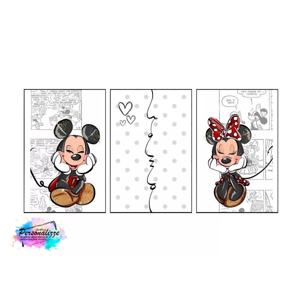 Quadro decorativo Mosaico 50x30 Desenho Minne MIke Quarto infantil Premium Luxo