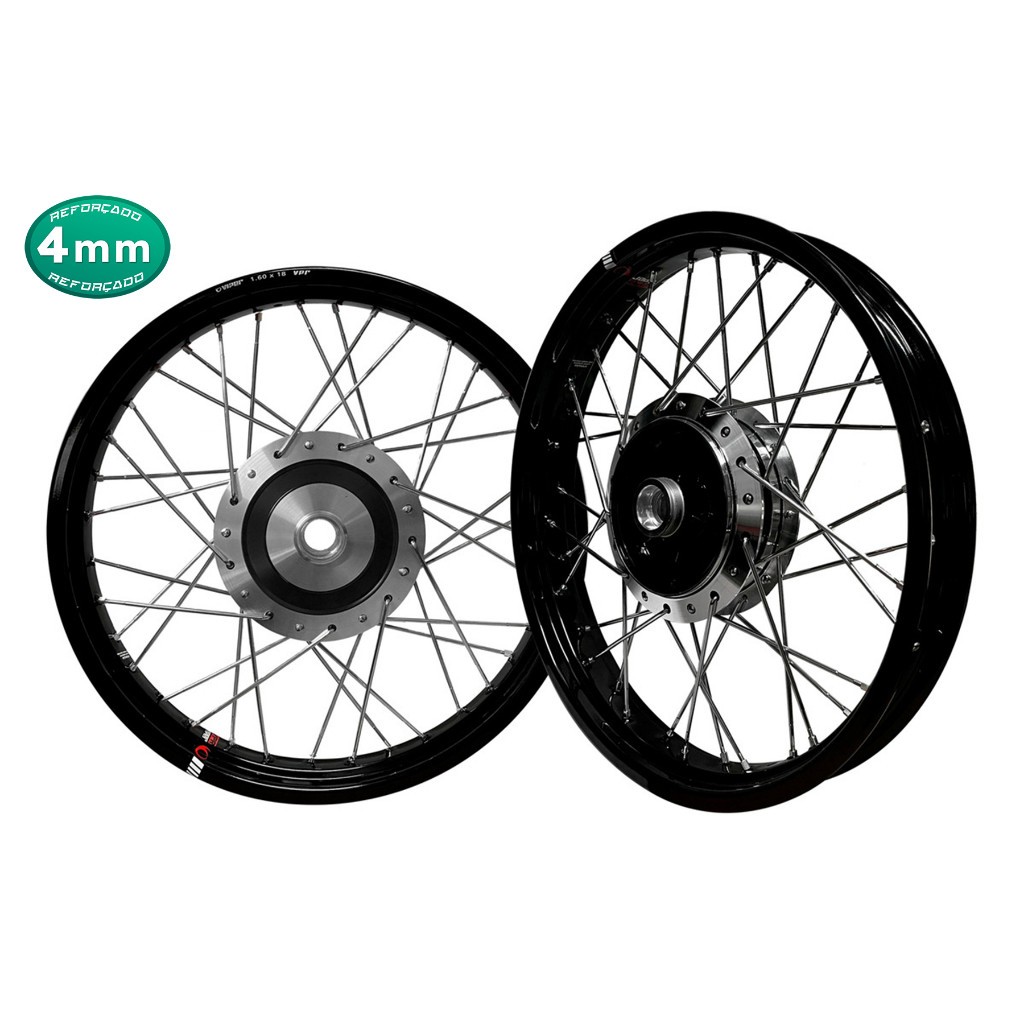 Par Roda Alumínio Viper Aero Preto Ybr 125 / Ybr Factor Raios 4mm Á Tambor