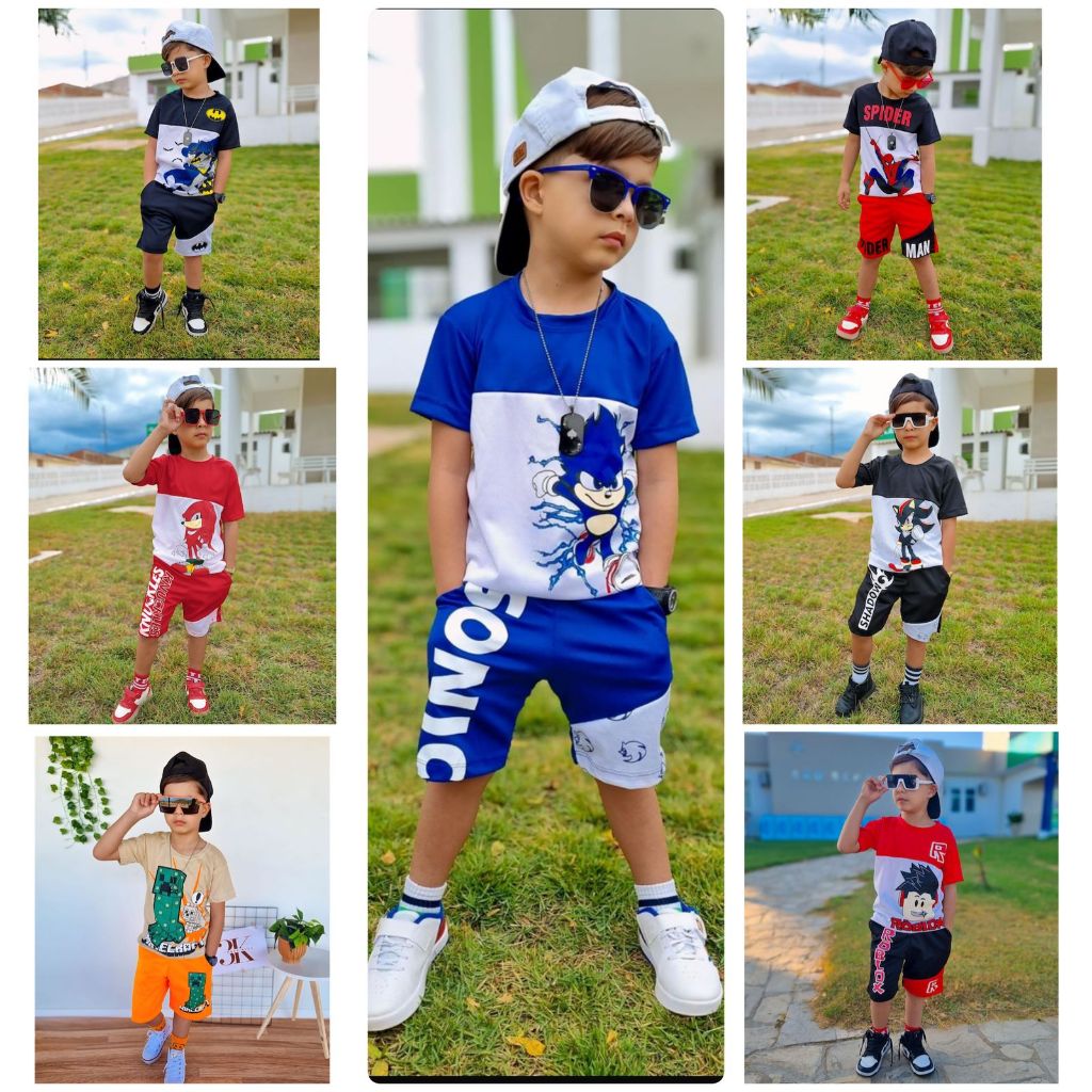 Conjunto Infantil Menino Juvenil Dryfit  Bermuda e Camisa Masculina Personagens do 4 ao 14 anos em Oferta na Shopee