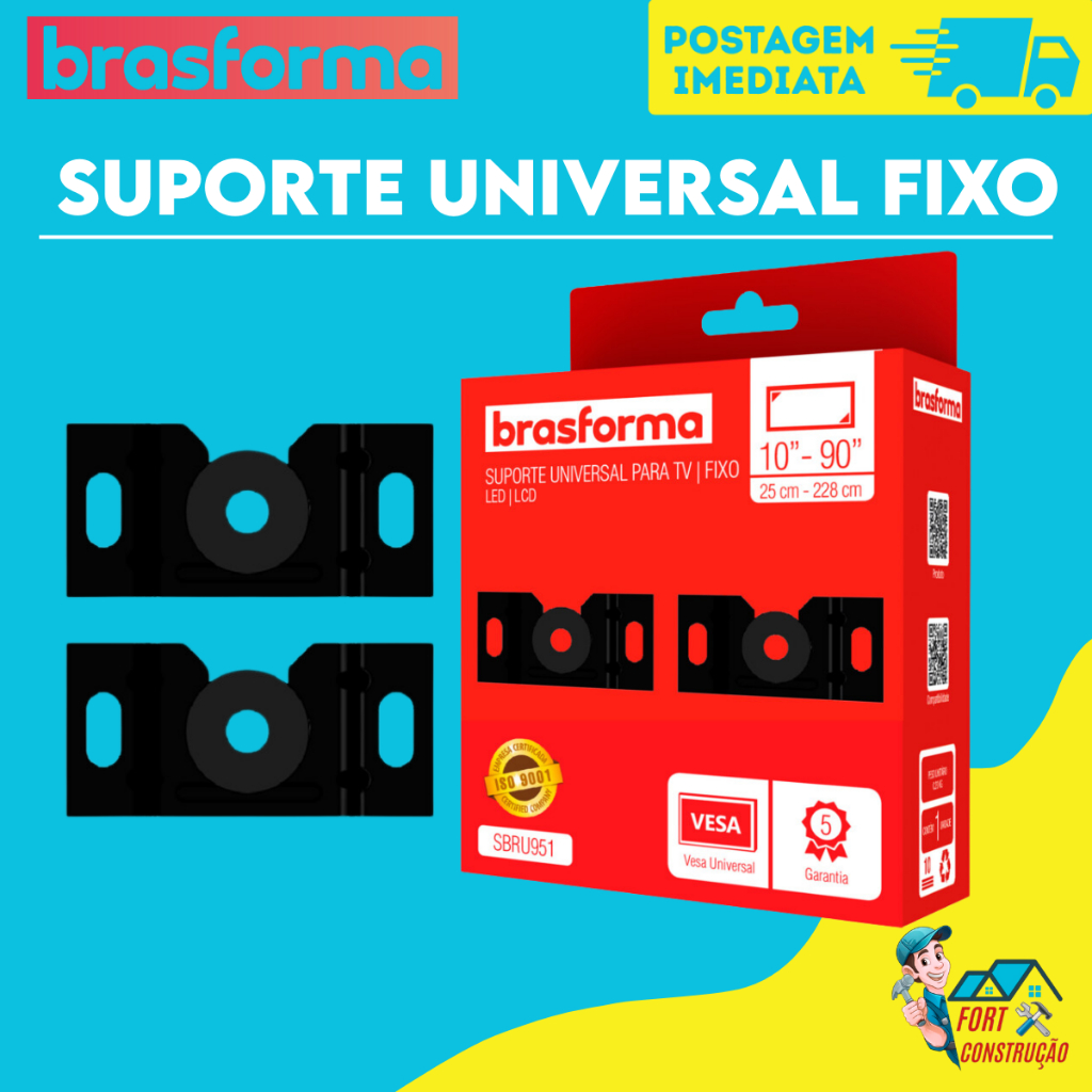 Suporte para Tv Universal Fixo Led Lcd Smart 4K 10 24 32 43 50 55 até 100 Polegadas Parede ou Painel