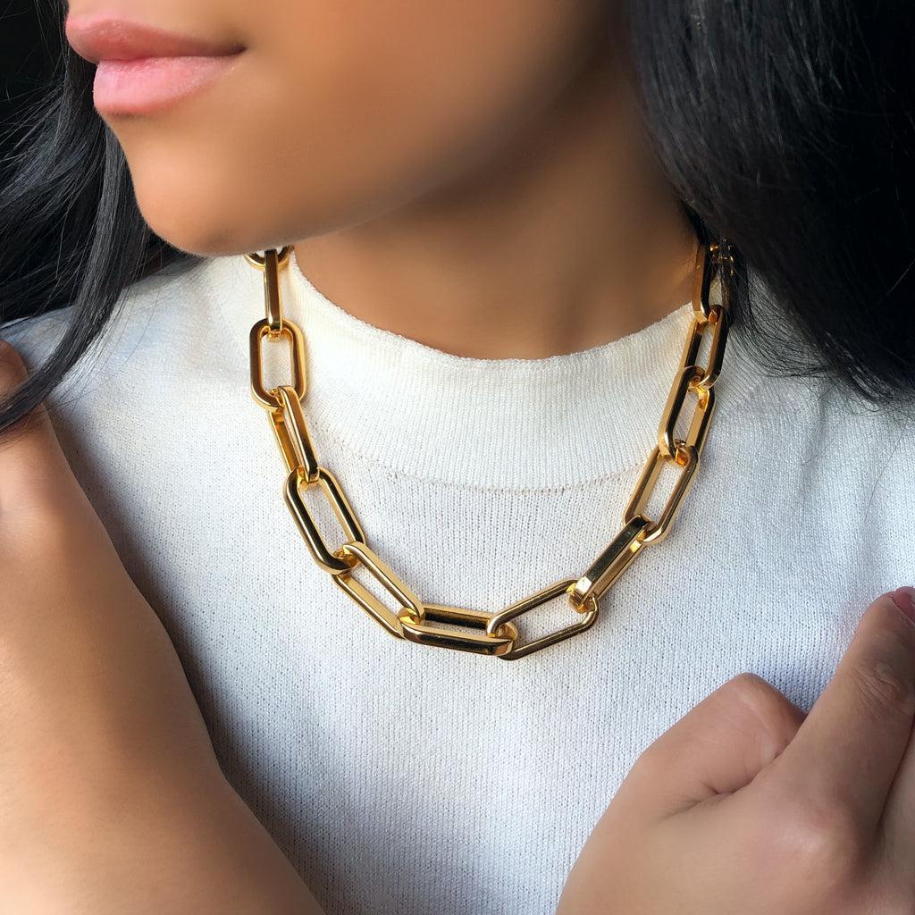 Colar Corrente Elos Quadrado Grande Banhado a Ouro 18k em Oferta na Shopee