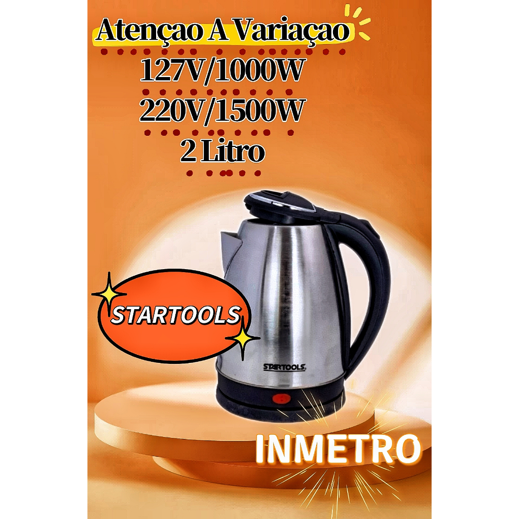 Chaleira Jarra Elétrica 2 Litros 22x15Cm 127V Ou 220V Aço Inox Desligamento Automático em Oferta na Shopee