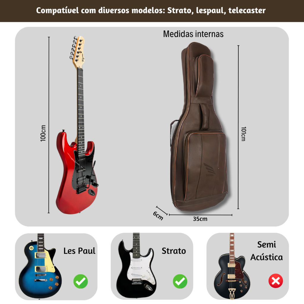 Detalhes do Capa Semicase Guitarra Sierra Seg200 Couro Ecológico Hard Case