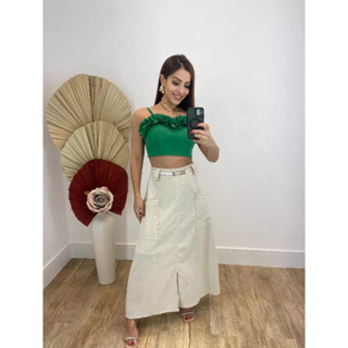 Saia Longa Feminina Linho Forrado Cintura Alta Casual Moda Evangelica Têndencia 2025 em Oferta na Shopee