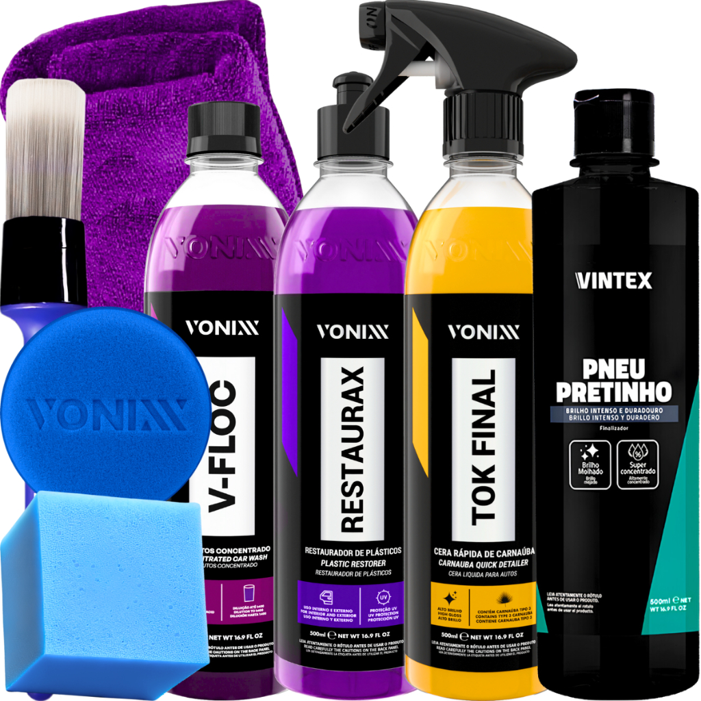 Kit Shampoo V-Floc Cera Tok Final Pneu Pretinho Restaurax Vonixx