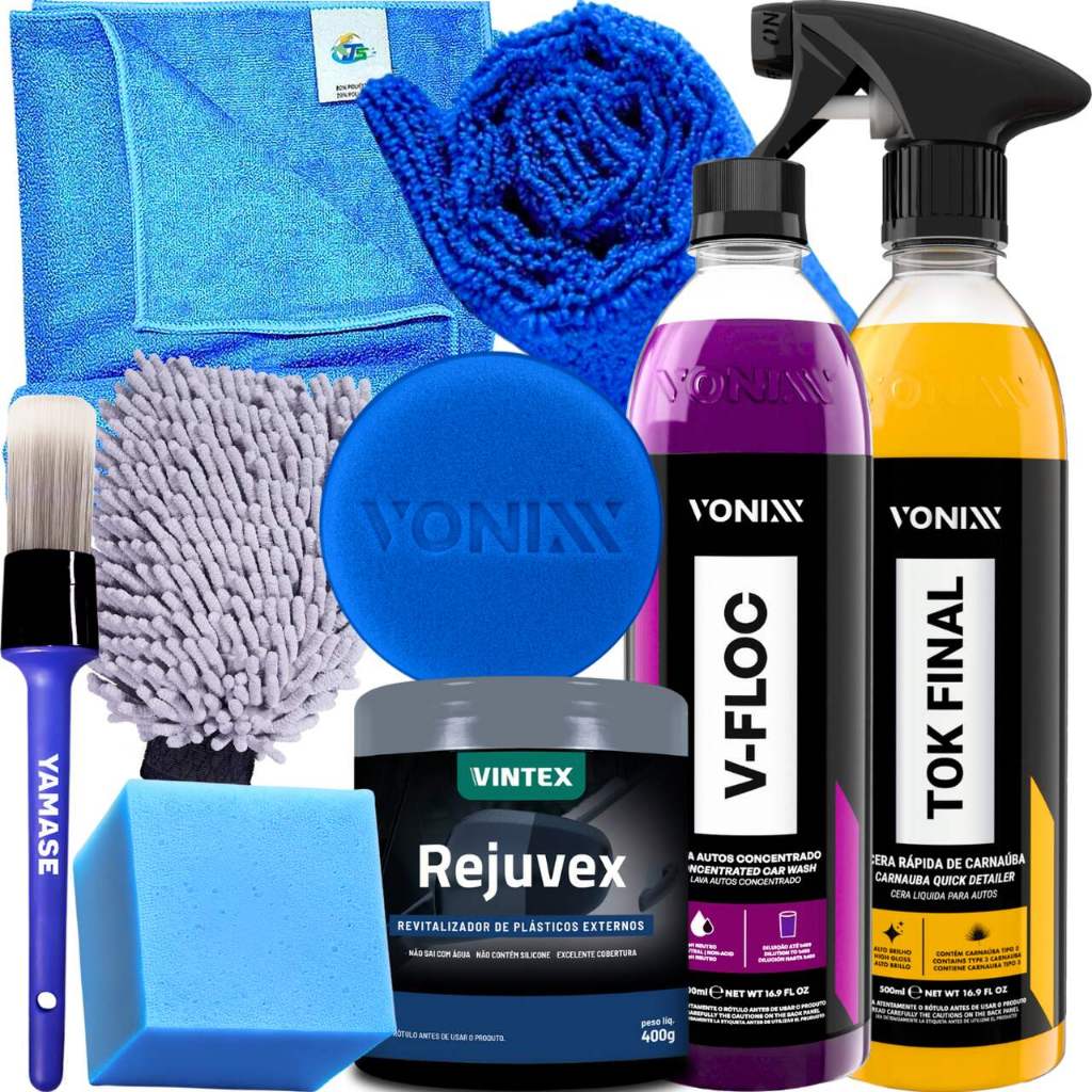 Kit Para Lavar Moto Shampoo Cera Tok Final Luva Pano Vonixx