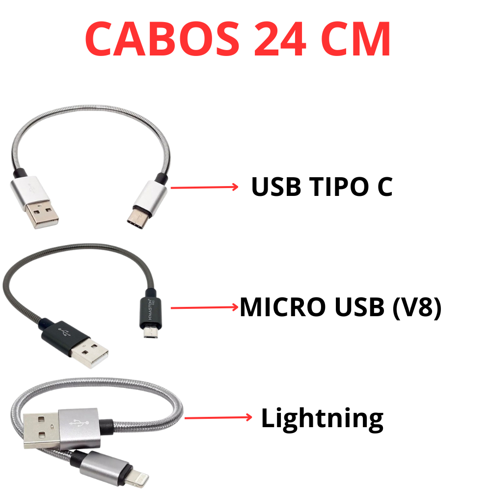 Cabo Usb Turbo Pequeno 24 Cm De Metal Motoboy Power Bank