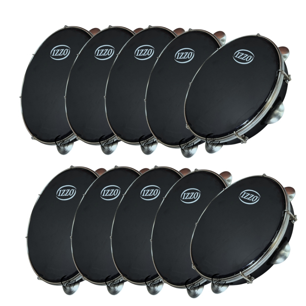 Kit 10 Pandeiros Profissional Pele Preta 10" polegadas ABS - Izzo