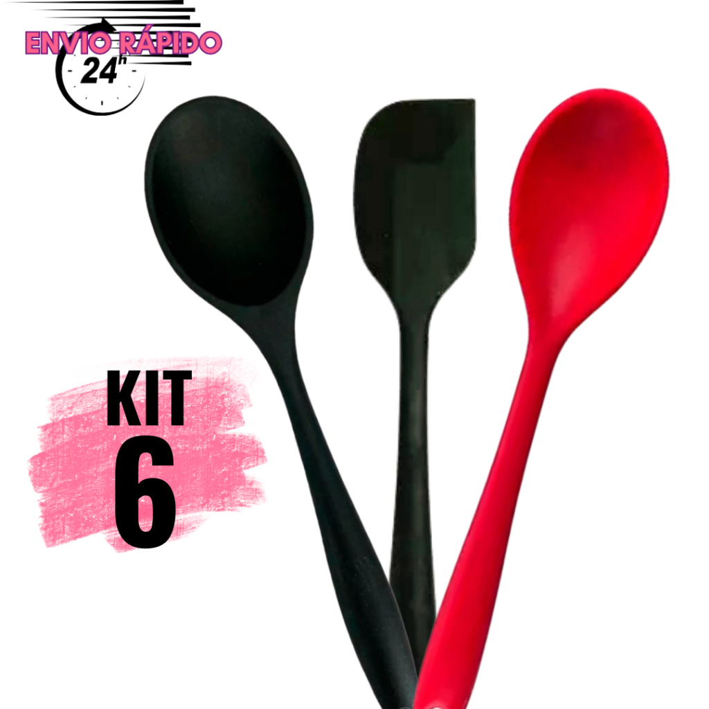 Jogo Espátula mais Colher de Silicone Antiaderente Utilidade Domestica