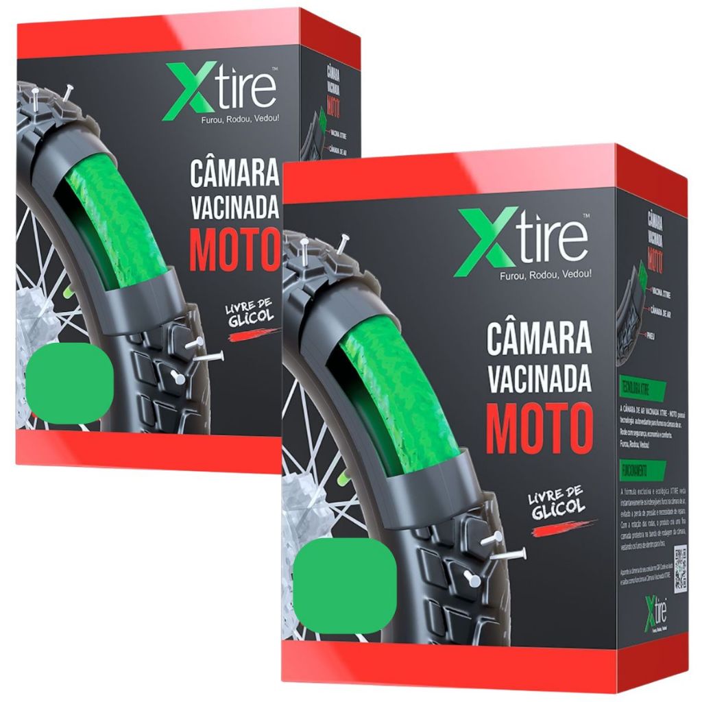 Kit 2 Câmara de ar Moto Xtire Com Selante anti-furo Vacina de Pneu Lançamento ARO 14 17 18 19 21