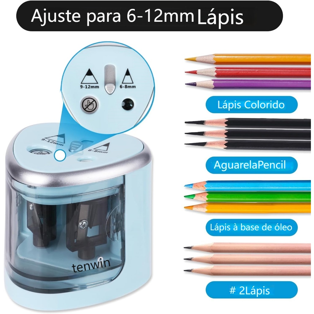 Detalhes do Apontador Elétrico Bateria para lápis Automático 6-12mm Multi-Funcional Operado Com 2 Furos para artistas E Casa escola