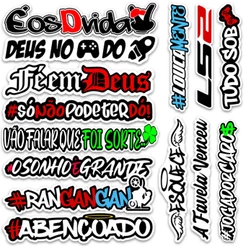 Kit 14 Adesivos Frases Grande 20cm Carro Moto Bike Bag Caderno Notebook Sticker Cartela