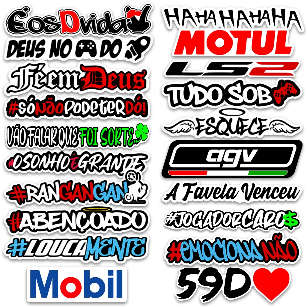 Kit 20 Adesivos Frases Carro Moto Bike Bag Caderno Notebook Sticker Cartela