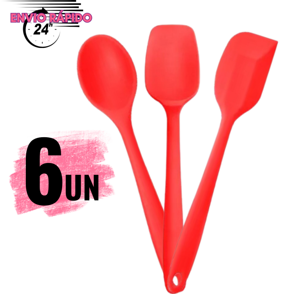 Conjunto De Espátulas mais Colher de Silicone Antiaderente Utilidade Domestica Multifuncional