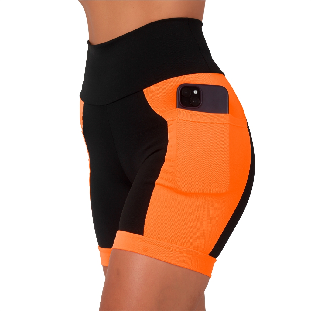 Bermuda Fitness Feminina De Academia Alta Compressão Cós Alto e Bolsos Laterais Zero Transparência