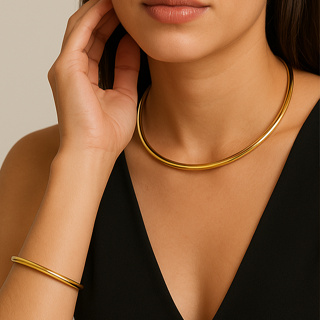 Choker e Pulseira Aro 3,5mm – Folheado Ouro ou Prata – Feminino Ajustável com Design Sofisticado em Oferta na Shopee