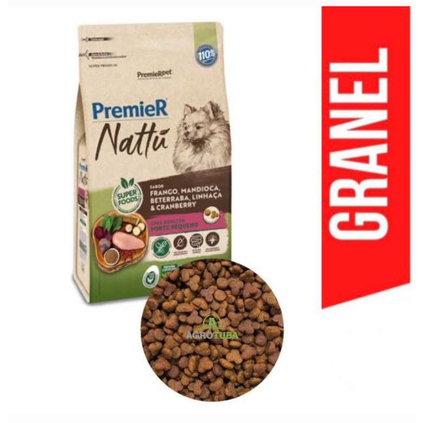 Ração A Granel Premier Nattu Cães Adultos Porte Pequeno Frango, Mandioca, Beterraba, Linhaça & Cranberry 1kg