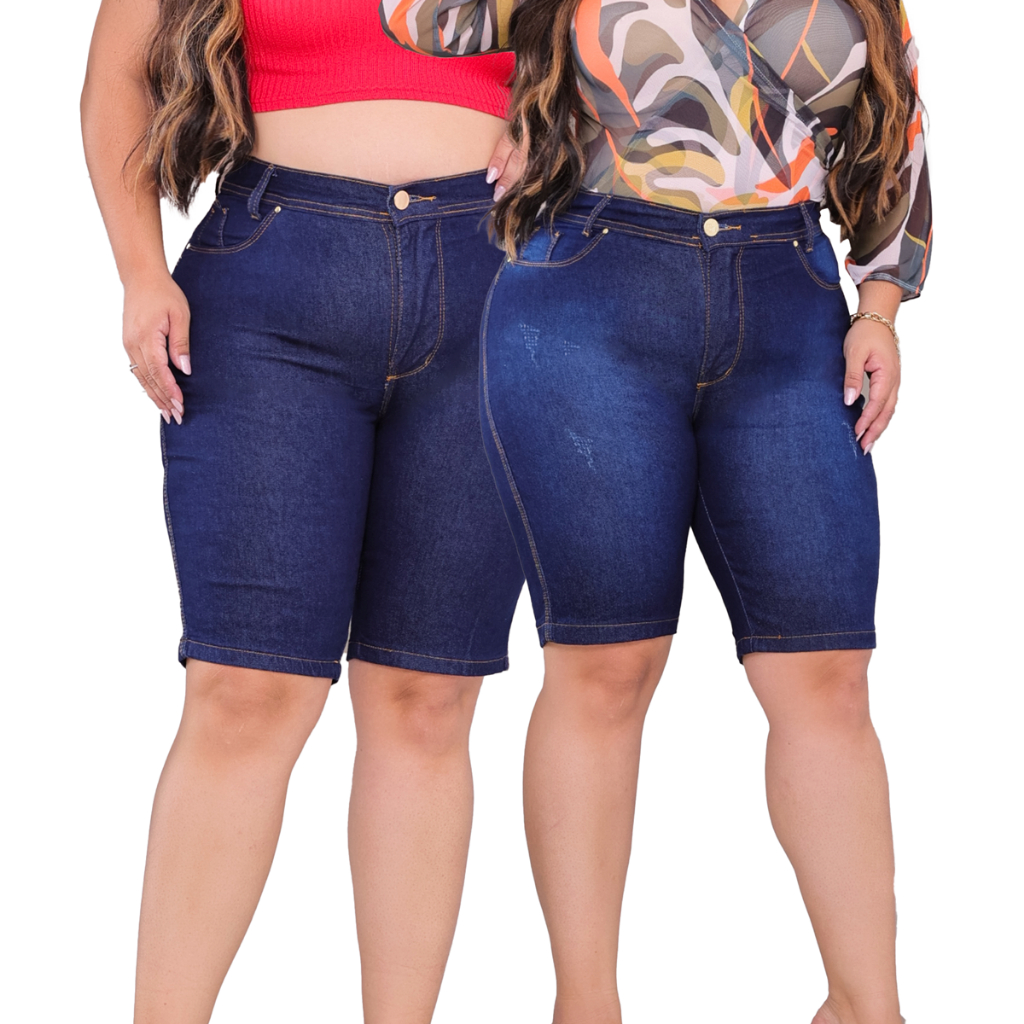 Kit 2 Bermuda Jeans Feminina Plus Size Cintura Alta com Lycra Shorts Mr Jeans em Oferta na Shopee