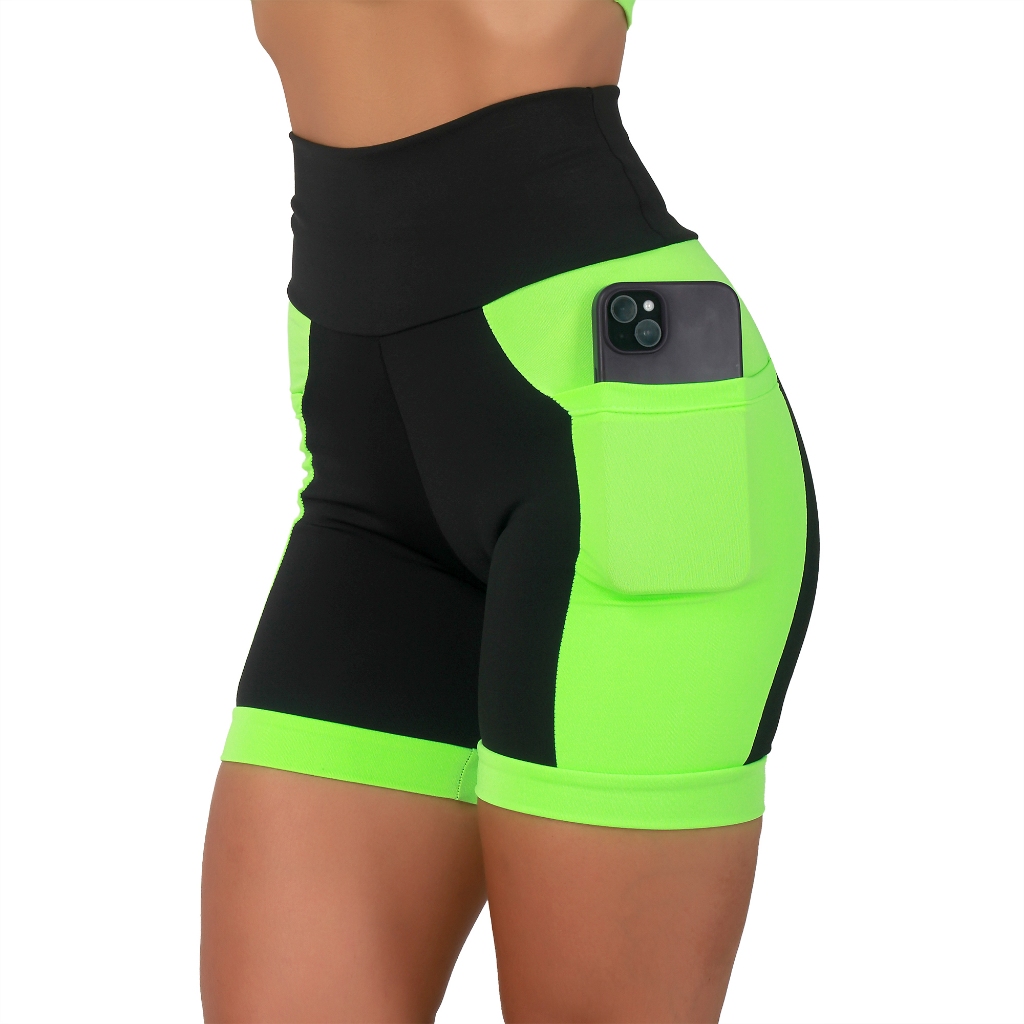 Bermuda Fitness Feminina Cós Alto Zero Transparência e Bolsos Laterais Profundos em Oferta na Shopee