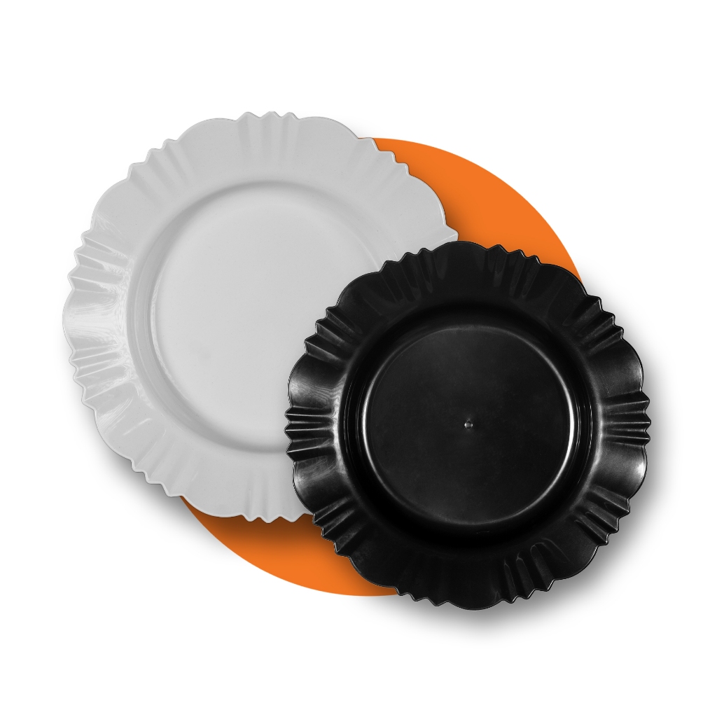 Kit 50 prato pétala fundo com borda  para refeição sobremesa churrasco festa jantar redondo plastico em Oferta na Shopee