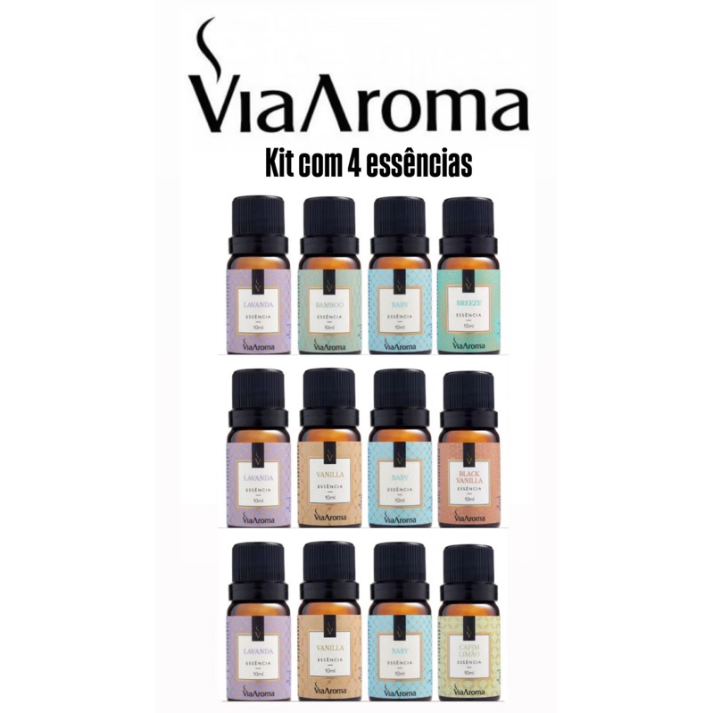 Kit com 4 Essência 10 ML Via Aroma para Aromatizador e Difusor Elétrico de Ambiente em Oferta na Shopee