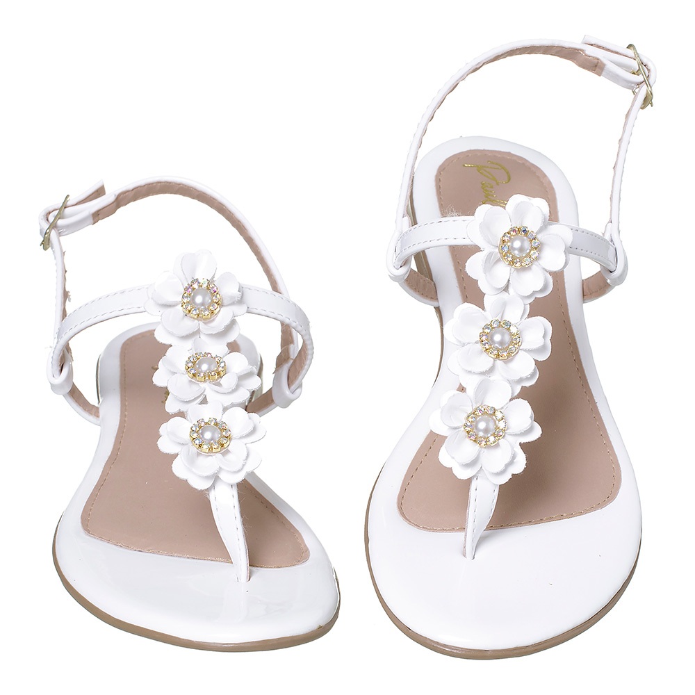 Sandália Confortável Feminina Rasteira Flat Branca Perola Strass Paula Glamour em Oferta na Shopee