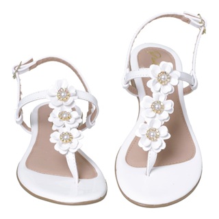 Sandália Confortável Feminina Rasteira Flat Branca Perola Strass Paula Glamour em Oferta na Shopee