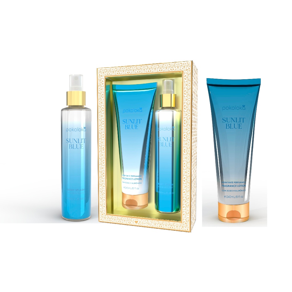 SUNLIT BLUE - POKOLOKA - (Body Splash - Hidratante) CREME CORPORAL PERFUMADO POS BANHO VIAGEM em Oferta na Shopee