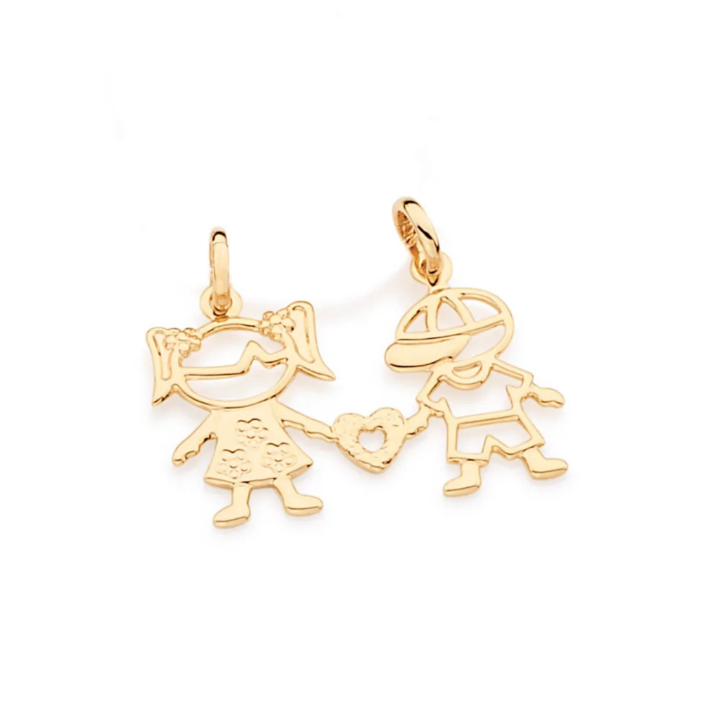 Pingente Mãe De Casal Menino E Menina Banhado A Ouro 18k 541937