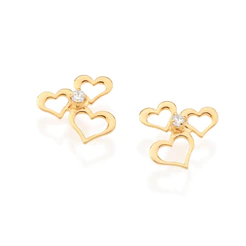 Brinco Rommanel Banhado A Ouro 18k Com Corações Vazados E Zircônias 525569