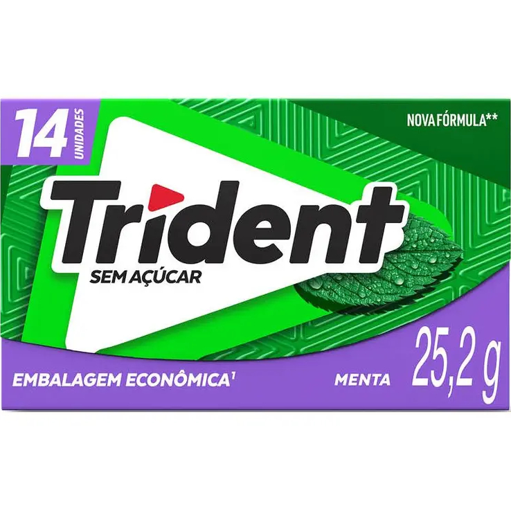 3 Uni Chiclete Trident Menta 14 Unidades 25,2g