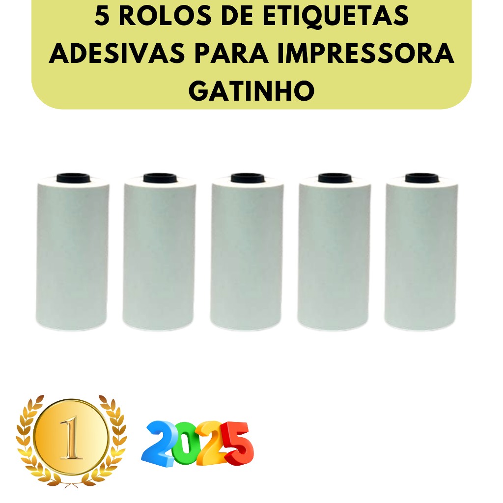 Kit 5 Bobina Etiqueta Térmica Adesiva 57x30mm Branco Rolo Para Mini Impressora Gatinho