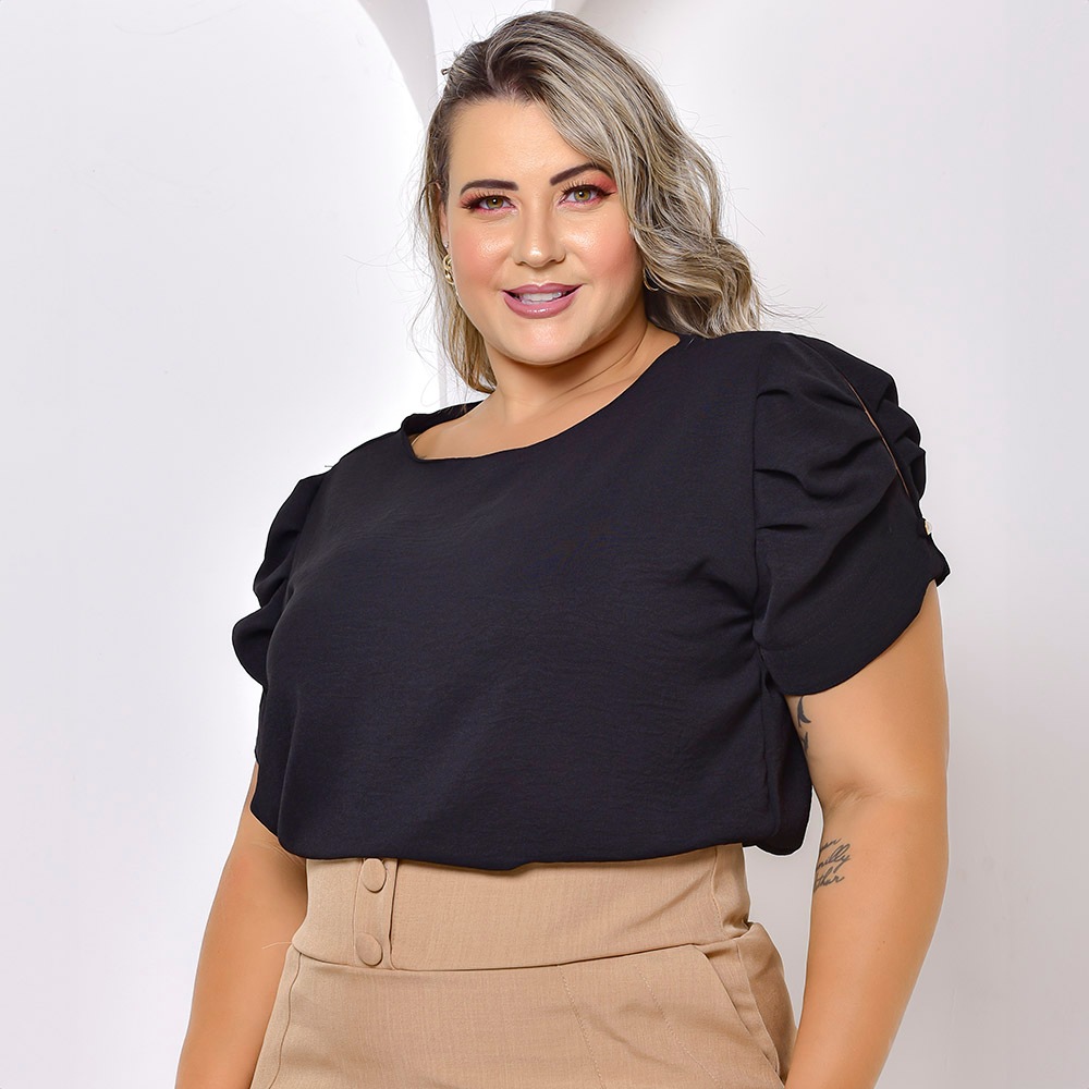 Blusa Confortável e Estilosa Manga Curta Princesa com Botões, Moda