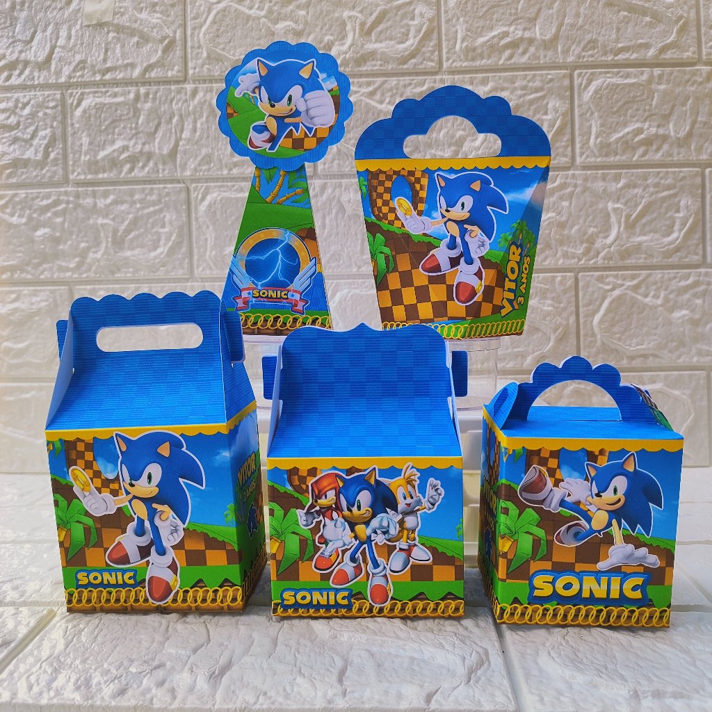 Kit Festa Personalizados Sonic Lembrancinhas Caixinhas de aniversário para festa Desmontado