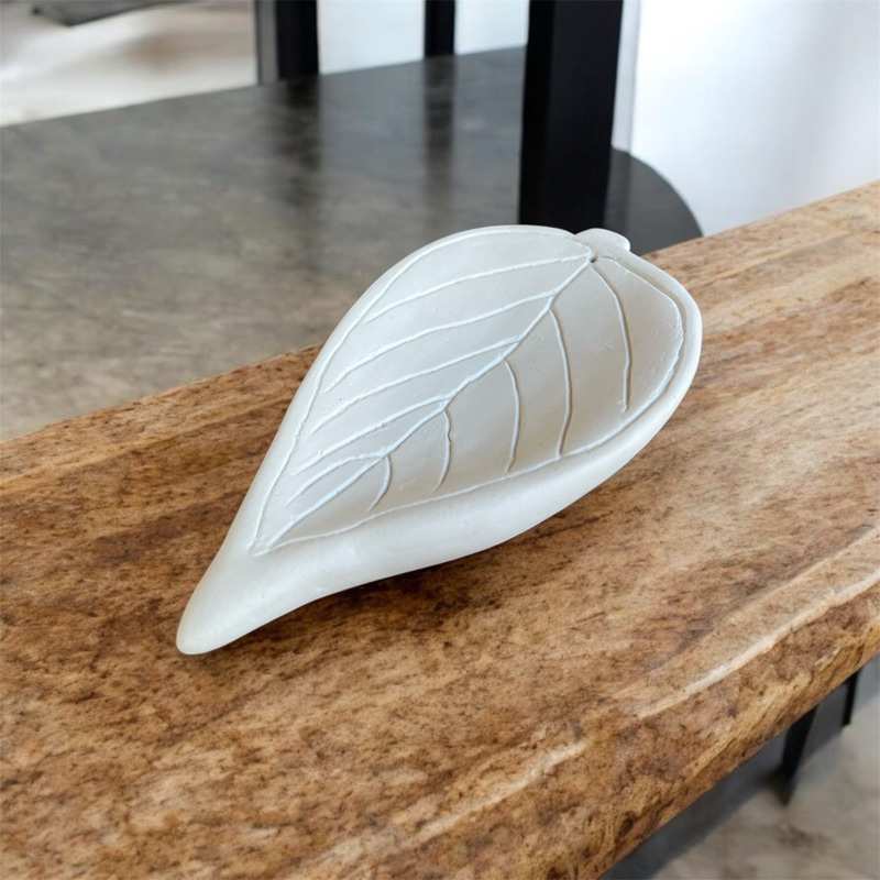 Incensário Folha  Porta Incenso  Em Gesso Cru