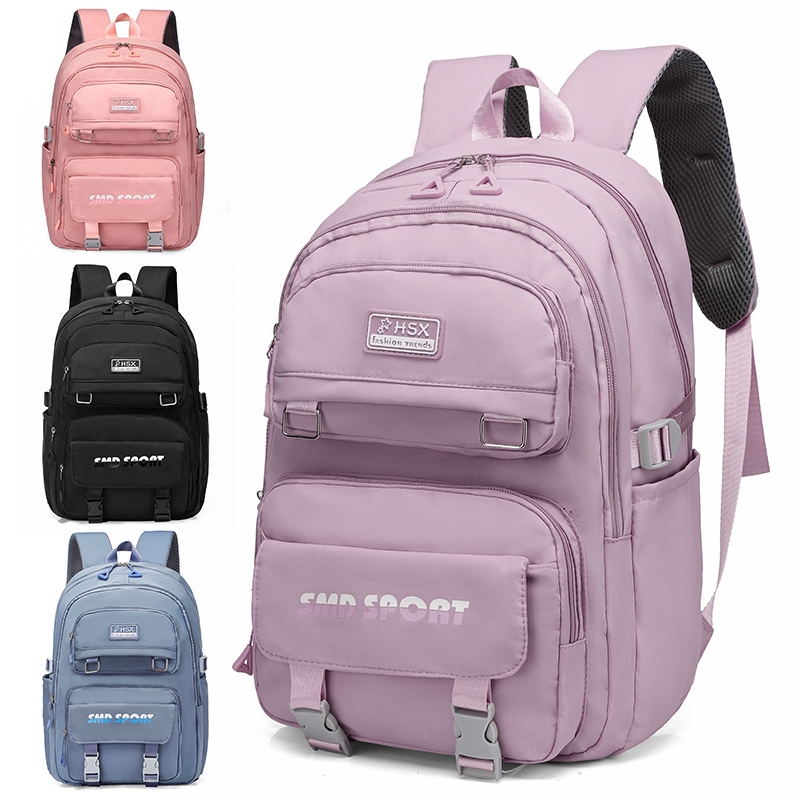 Mochila Feminina escola de nylon Impermeável com bolsa anti-furto na verso de mochila