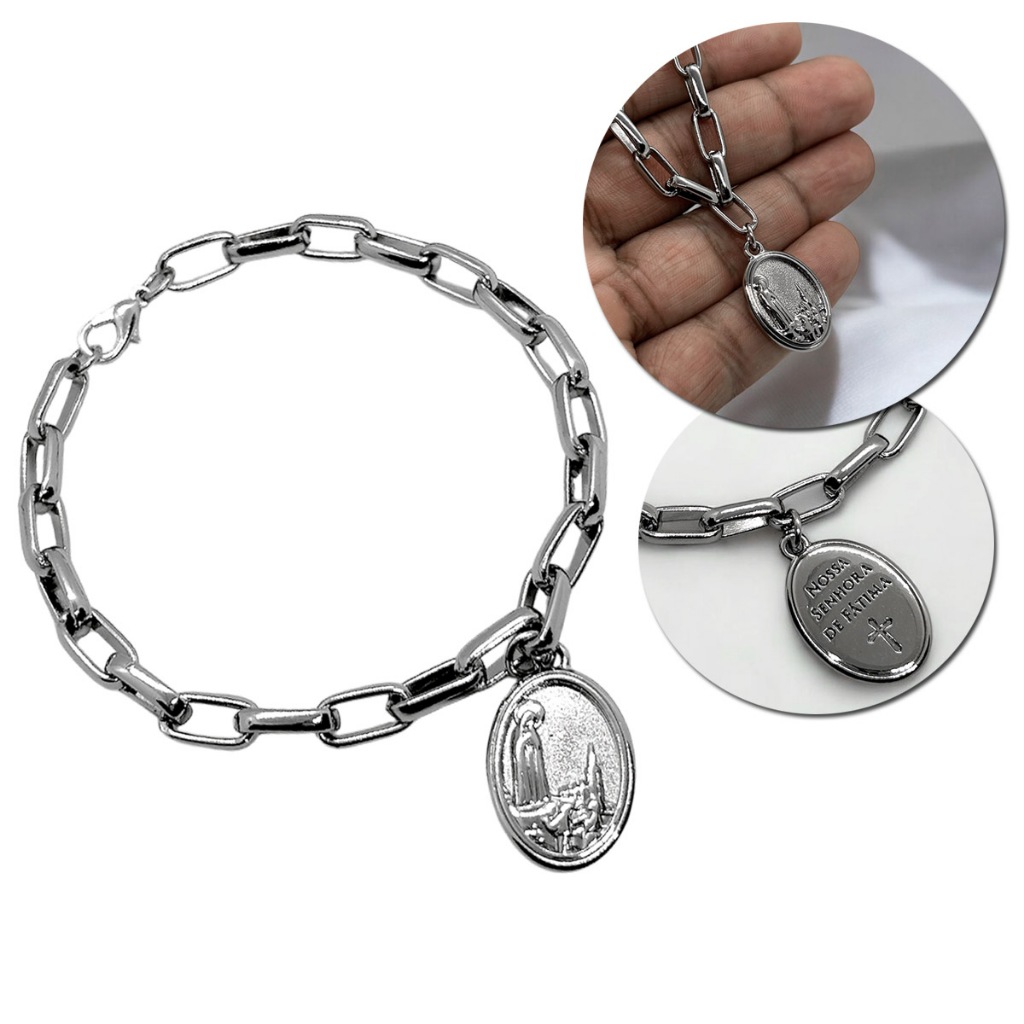 Cadeia de Consagração Nossa Senhora de Fátima, Graça, Guadalupe, Aparecida Corrente Fina Delicada Aço Inox