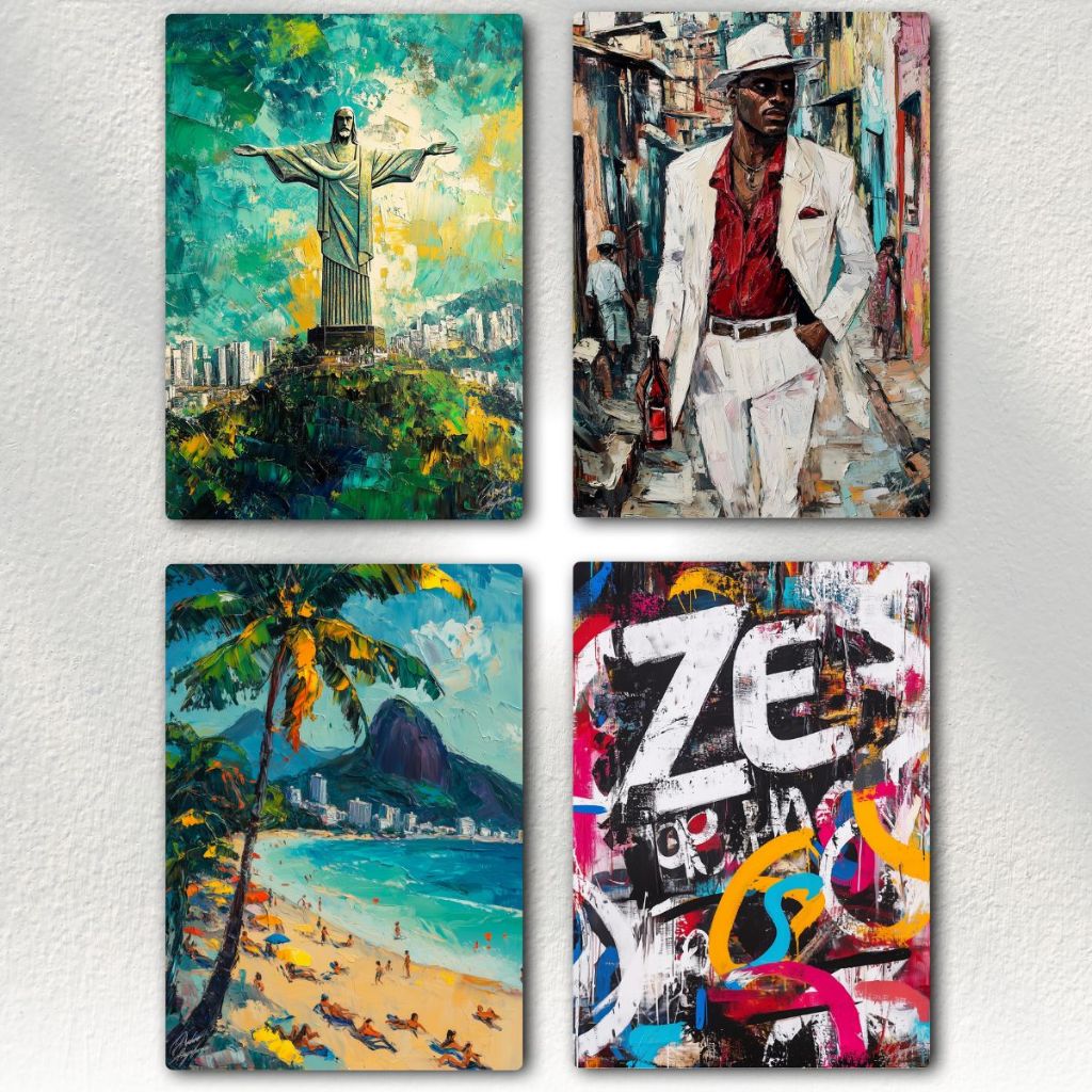 Kit 4 Quadros Orixás - Arte Contemporânea com Zé Pilintra para Decoração - Rio de Janeiro -Exclusivo