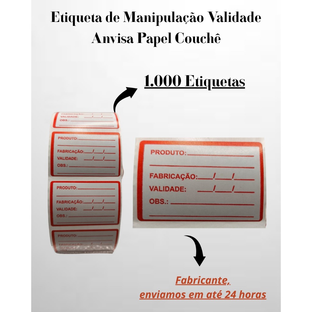 1000 Etiquetas Validade Manipulação Anvisa Couche 60x40mm  Papel Couchê Bobina Restaurante Delivery