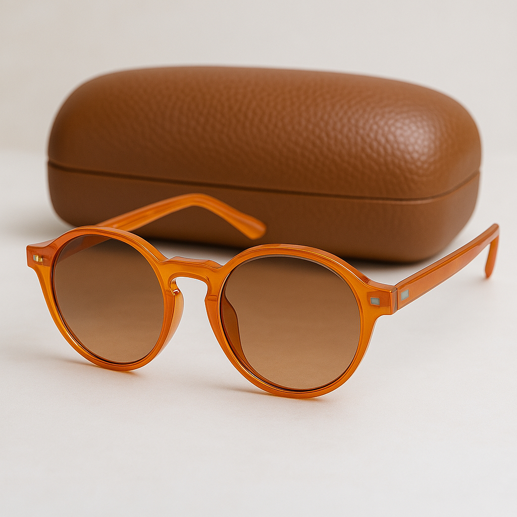 Óculos De Sol Laranja Redondo Pequeno Unissex Original