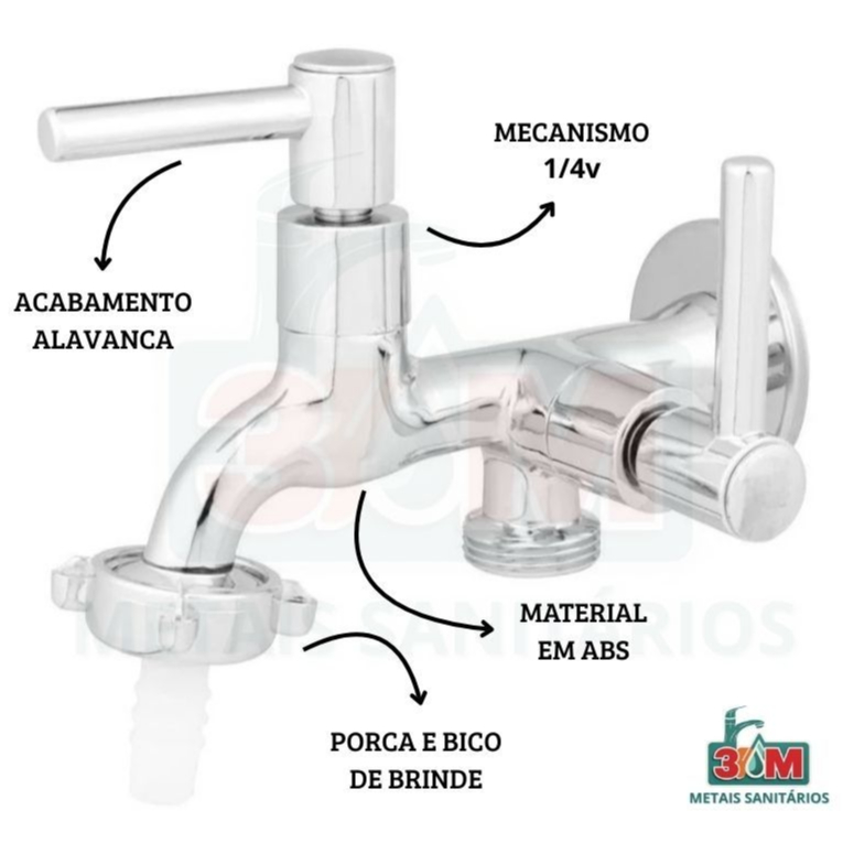 Torneira Maquina de Lavar Tanque 2 Saídas | 1/2  | Maquina Lavar e Jardim  | 1/4 Volta | Jardim.